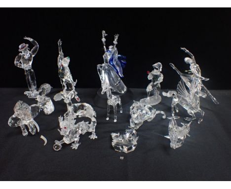 A COLLECTION OF LARGER SWAROVSKI ITEMS including dancers, Harlequin, Pierrot, Dragon, lion, dolphins etc, boxed (14) (Pegasus