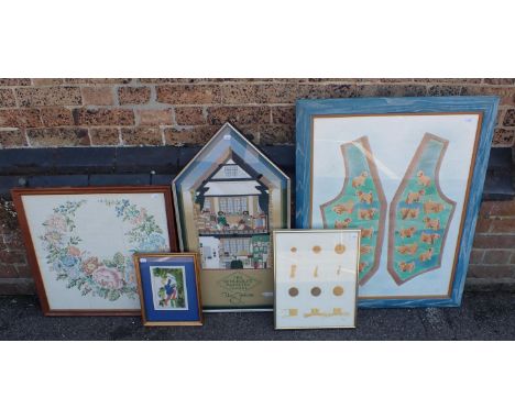 A MODERN EMBROIDERED ADVERTSING PICTURE "for the Sherborne Tapestry Centre at The Julian, 1 Cheap Street, dated 1996, 78cm x 