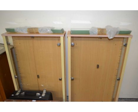 Pair of light wood effect display cabinets