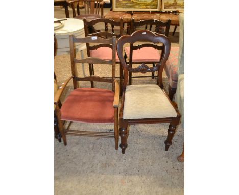 A ladder back chair together with a Victorian balloon back chair