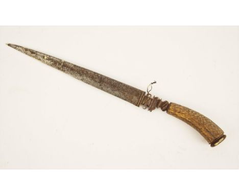 A Dirk or hunting knife, probably Italian, late 18th century, with slender blade tapering sharply to an elongated point, the 