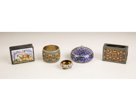 A Russian silver and cloisonne napkin ring, late 19th century, Moscow with 84 standard kokoshnik mark 3.5cm high, 4.5cm diame