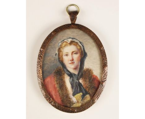 Manner of Jean-Marc Nattier, (French, 1685-1766),An oval bust length portrait miniature depicting Maria Leczynska (1703-1768)