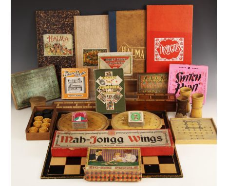 A collection of games and game boards, playing cards and accessories to include: a boxed Dennis’s Dainty Series ‘Hidden Towns