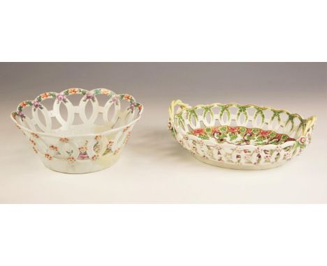 A Worcester chestnut basket, c. 1775, the sides pierced in a pattern of intersecting circles, applied with florets on the out