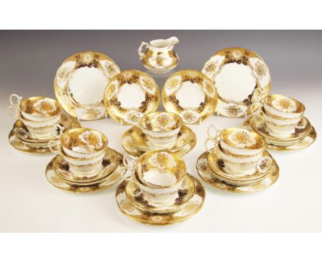 A Royal Albert ‘Masquerade’ part tea service, mid 20th century, comprising: a coffee pot, 21.5cm high, four teacups, six sauc