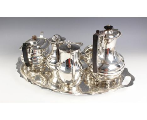 A collection of silver plated wares to include a Walker and Hall silver plated two handled oval tray with cusped rim 55.5cm w