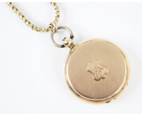 A yellow metal full hunter ladies pocket watch, the circular white enamel dial with Roman numerals and subsidiary dial to 6 o