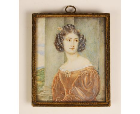 After Joseph Stieler (German, 1781-1858),  'Nanette Kaula', a rectangular half length portrait miniature depicting a young la