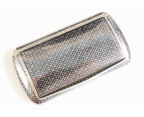 A 20th century silver and niello snuff box, possibly French, the rectangular box of curved design with geometric all over nie