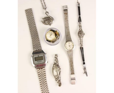 A selection of wristwatches, to include an 'Omega' a 'Sertron' an Art Deco marcasite set cocktail watch, a stainless steel wr
