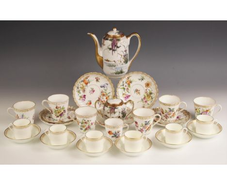 A selection of Dresden porcelain tea wares, 19th century, comprising: six tea cups, five saucers, and a coffee can and saucer