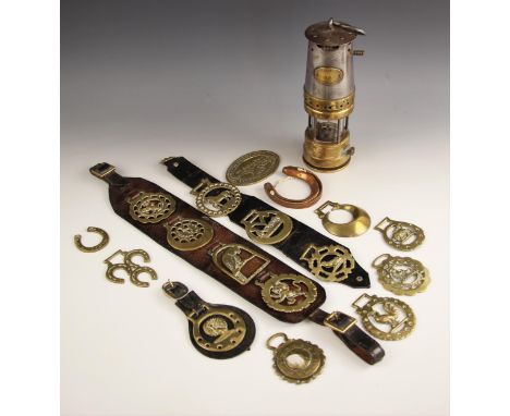 A brass and steel Patterson Lamps Ltd, Type GTL 9P, miners lamp, of typical tapering form, applied with brass makers plaque, 