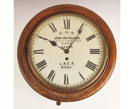 RAILWAY INTEREST; a John Smith & Sons, Midland Clock Works, Queen St, Derby, G.N.R station railway clock, the 30cm painted di