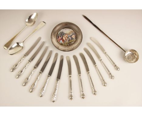 A selection of silver, to include a pair of Old English pattern spoons Stephen Adams, London 1815, initialled, weight 3.3ozt 