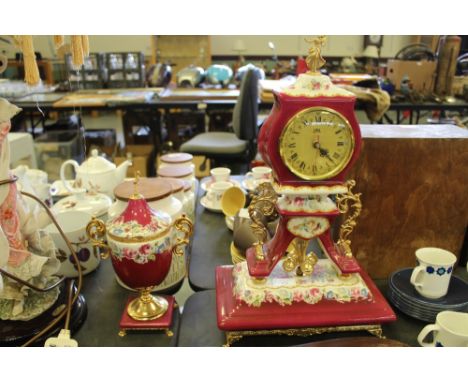 Ceramic mantel clock and garniture