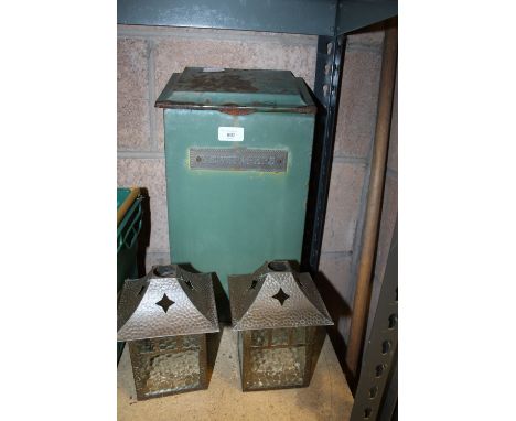 Pair of Porch Lanterns & an Enamel Post Box