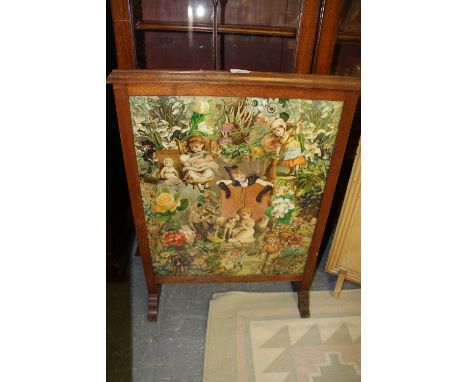 c1910 Decoupage fire screen