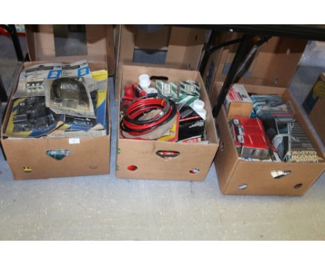 3 boxes of various auto spares, tools etc