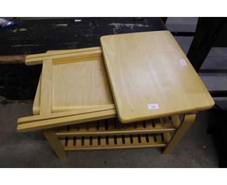 Laminate table/shoe rack and folding light wood table