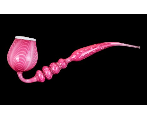William IV - Period Hand Blown Large Nailsea Pink Smokers Pipe with The Classic Alternating Red and White Trailed Swags Desig
