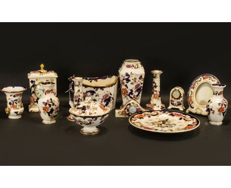 Masons Ironstone Handpainted Collection of Mandalay Pattern Ceramic Items - 13 pieces in total. 1. Pair of candlesticks (2). 