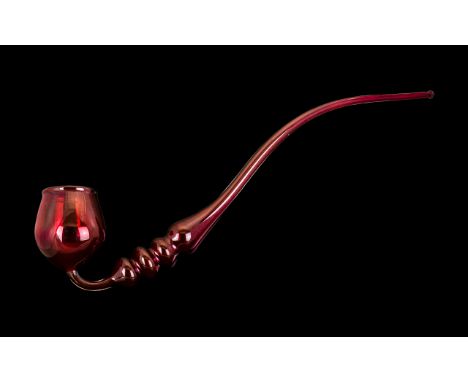 Victorian Period Large Hand Painted Cranberry - Ruby Glass Shop Display Pipe. 20 Inches - 50 cm In length. Wonderful Colour.