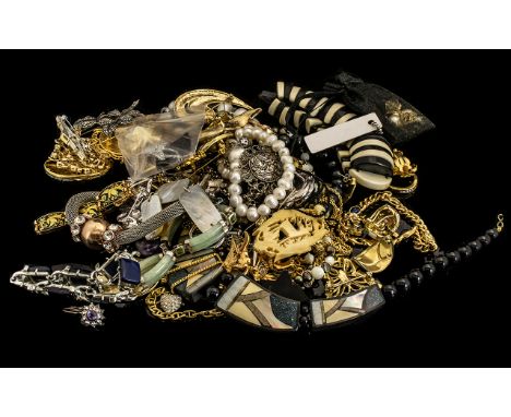 Large Collection of Costume Jewellery vintage and contemporary, to include pendants, beads, chains, bracelets, four rings wit