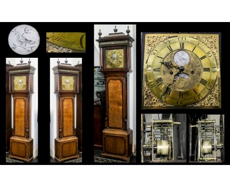 Georgian Period Nice Quality Oak and Mahogany Longcase Clock - by Robert Hampson Warrington circa 1760 eight day striking on 