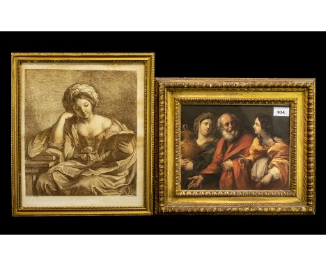 Antique Coloured Print in Gilt Frame a copy of an old master size. 15" x 13" with another antique print after F. Bartolozzi. 
