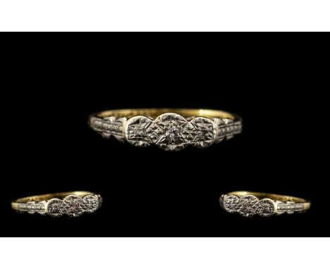 18ct Diamond Art Deco Ring.  Size K.  Please see accompanying images.
