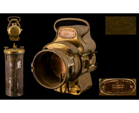 Vintage Large Size Salsbury Flario Brass Acetylene Gas Powered Car Lamp RD.NO. 306410/1489. Patents pending. Made at Salsbury