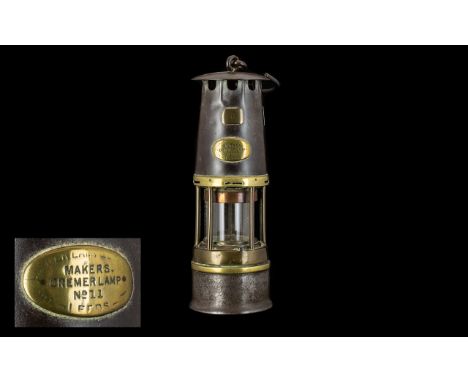 Brass Miner's Lamp Cremer Lamp No. 11, brass plaques to front, No. 8 in small brass plaque.  Please see images.