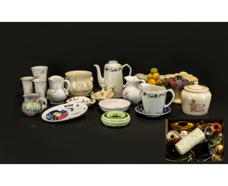 Three Boxes of Assorted China &amp; Pottery to include coffee pot, vases, jugs, trinket boxes, figures, plates, ornaments, mi