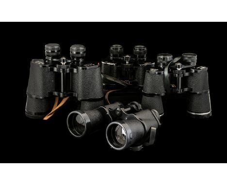 Collection of Vintage Binoculars (4) comprising:1. Ajax No. AD2-39507 10 x 50 in tan leather case;  2.  Delacroix Paris in br