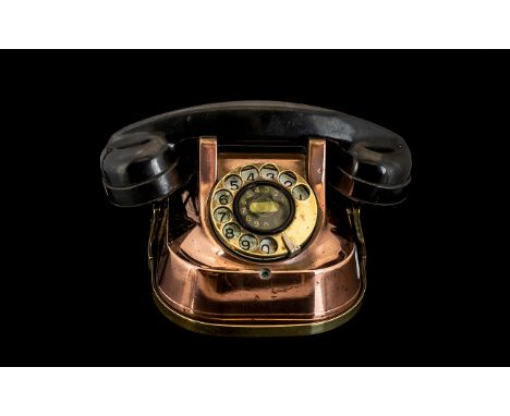 Vintage Belgium Copper Cased Telephone with Bakerlite Grip no. RTT.56.B. Propriete - de - l'eat. 