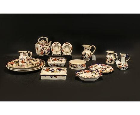 Masons Ironstone Collection of Blue Mandalay Pattern ceramic pieces (15) in total. Comprises teapot, jugs, plates, large trin