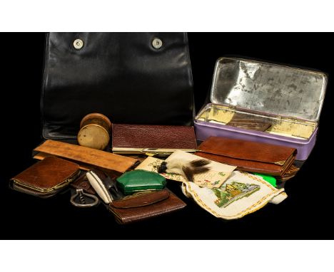 Collection of Vintage Bag, Purses &amp; Collectibles to include genuine leather vintage black Jaeger bag with single strap an