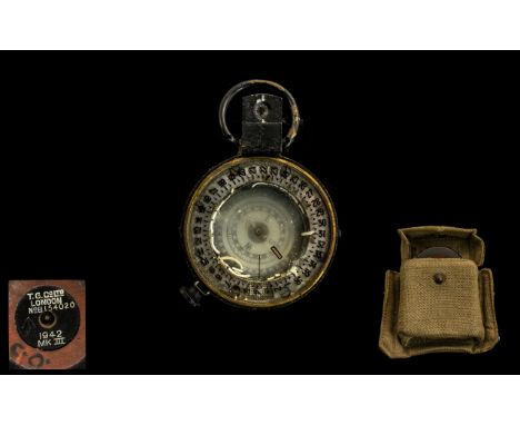 British WW2 Marching Field Compass Marked T.G.CoLtd London No B154020 1942 MkIII A/F Together With Hip Pouch.  