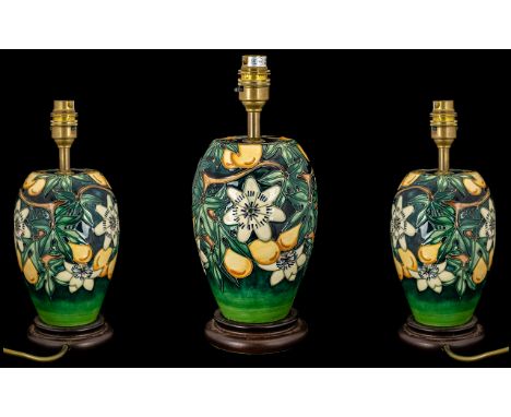 Moorcroft Tubelined Nice Quality Lamp Base ' Passion Fruit' design.  Designer Rachael Bishop, circa 1999.  11.5'' - 30.50 cm 