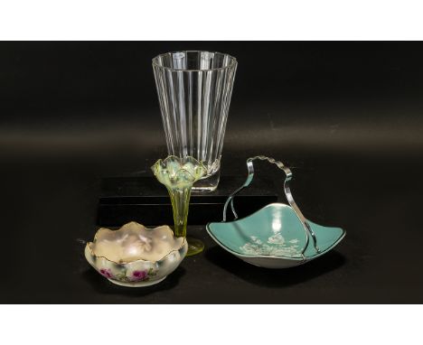 A Small Collection of Glass and Pottery to include a Villeroy and Boch Glass Vase, a Vaseline glass fluted vase, a Midwinter 