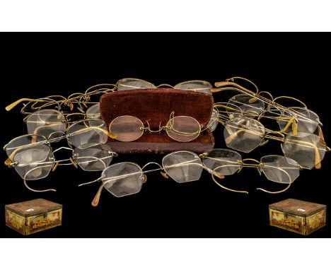 Antique Spectacles. Early 20th century tin full of antique &amp; vintage spectacles, good assortment, please see accompanying