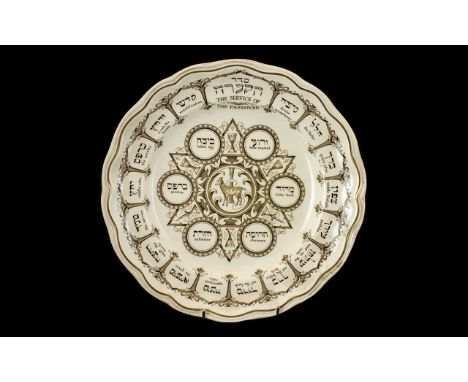 Spode Earthenware Passover Plate in brown Litho - The Order of the Service.  Please see images.