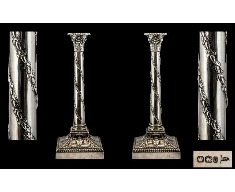 Walker and Hall Magnificent and Impressive Pair of Candlesticks of classical design and form. Each candlestick profusely deco