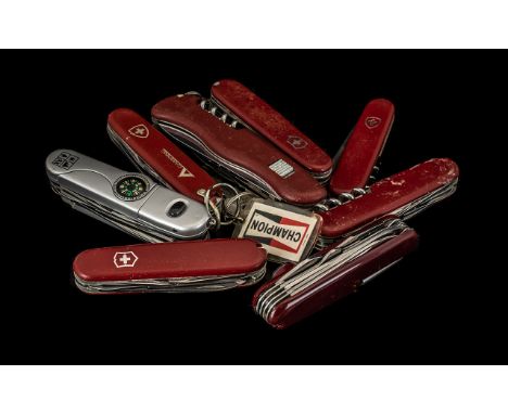 6 Vintage Swiss Army Knives - with a Northfield dual purpose knife and another with compass. 
