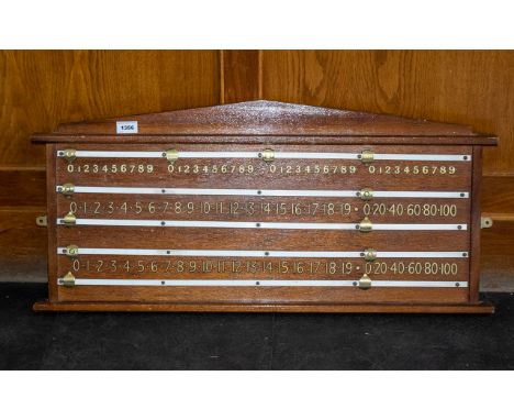 Vintage Wooden Snooker Score Board, wooden board with white bands and brass markers.  34" Width, 19.5" height.  Please see ph