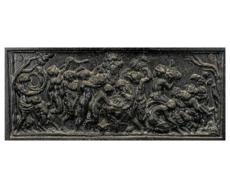 Coalbrookdale Style Victorian Period Fine Quality Painted Cast Iron Fireplace Top Panel circa 1890's. Depicts the feast of ba