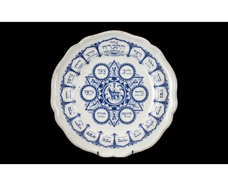 Spode Bone China Passover Plate. Blue Litho 'The Order of the Service'.  Please see images.