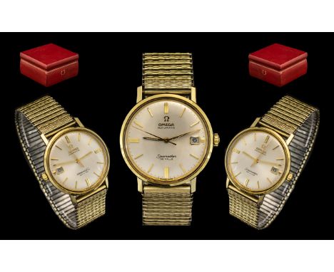 Omega Automatic Seamaster De-Ville Gold Plated Gents Wrist Watch circa 1970s, with attached gold tone expanding bracelet.  Fe