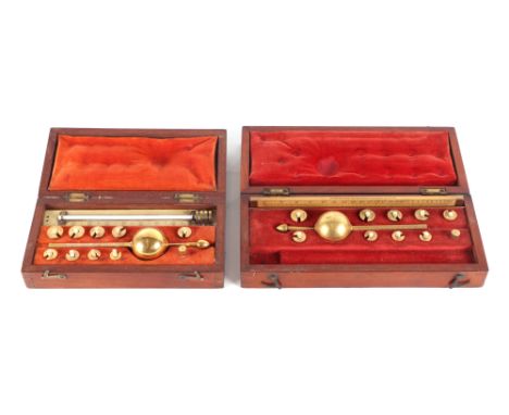 A late Victorian Sikes Hydrometer by Buss, 33 Hatton Garden, London, in a mahogany case, 25cms wide; together with another si